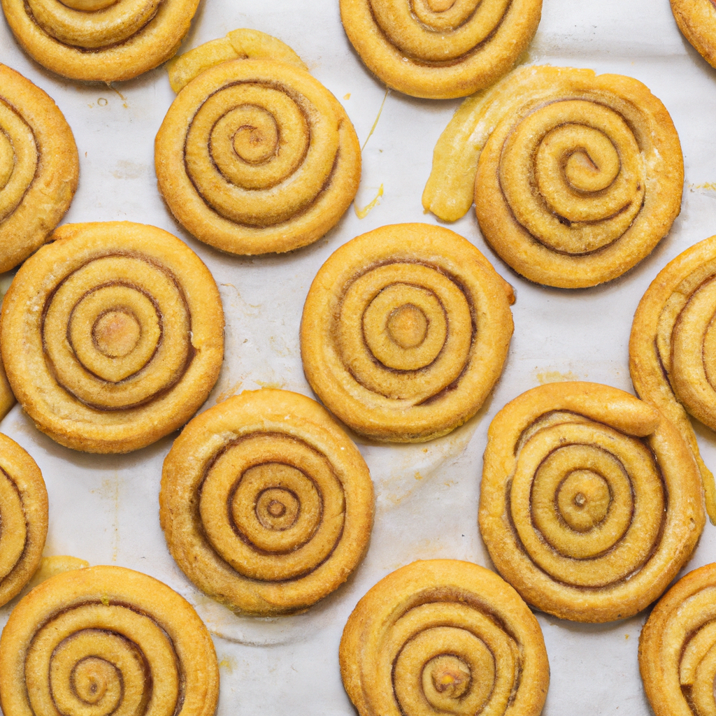 An image showcasing a batch of freshly baked ginger lemon pinwheel cookies, perfectly golden and flaky