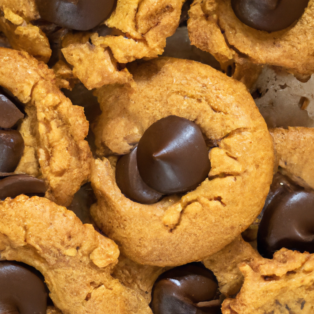 An image capturing the essence of gluten-free peanut butter chocolate chip cookies: a golden, perfectly crisp exterior with gooey chocolate melting into a soft, nutty center