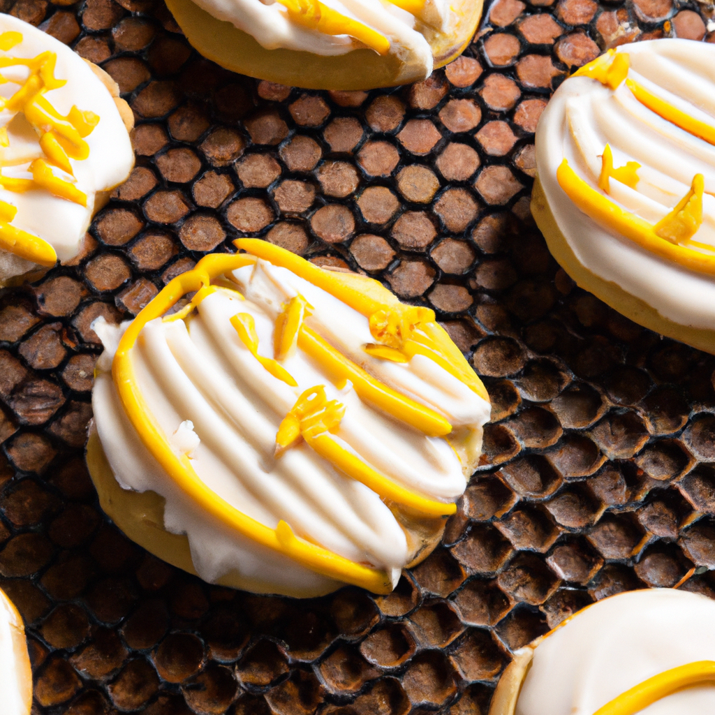 An image showcasing a batch of freshly baked, golden-brown iced pumpkin cookies