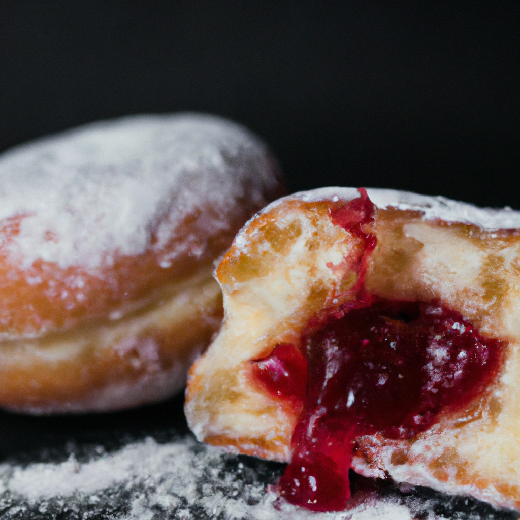 An image capturing the tantalizing allure of a freshly baked jam doughnut