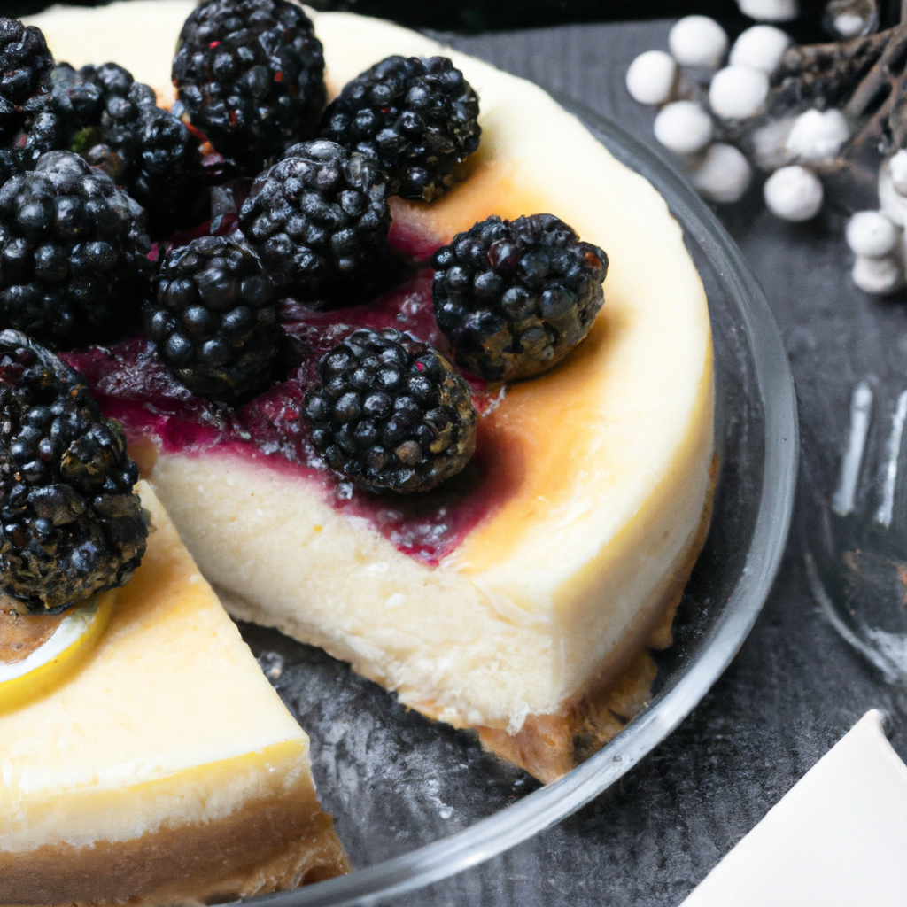 An image showcasing a decadent Lemon Blackberry Cheesecake