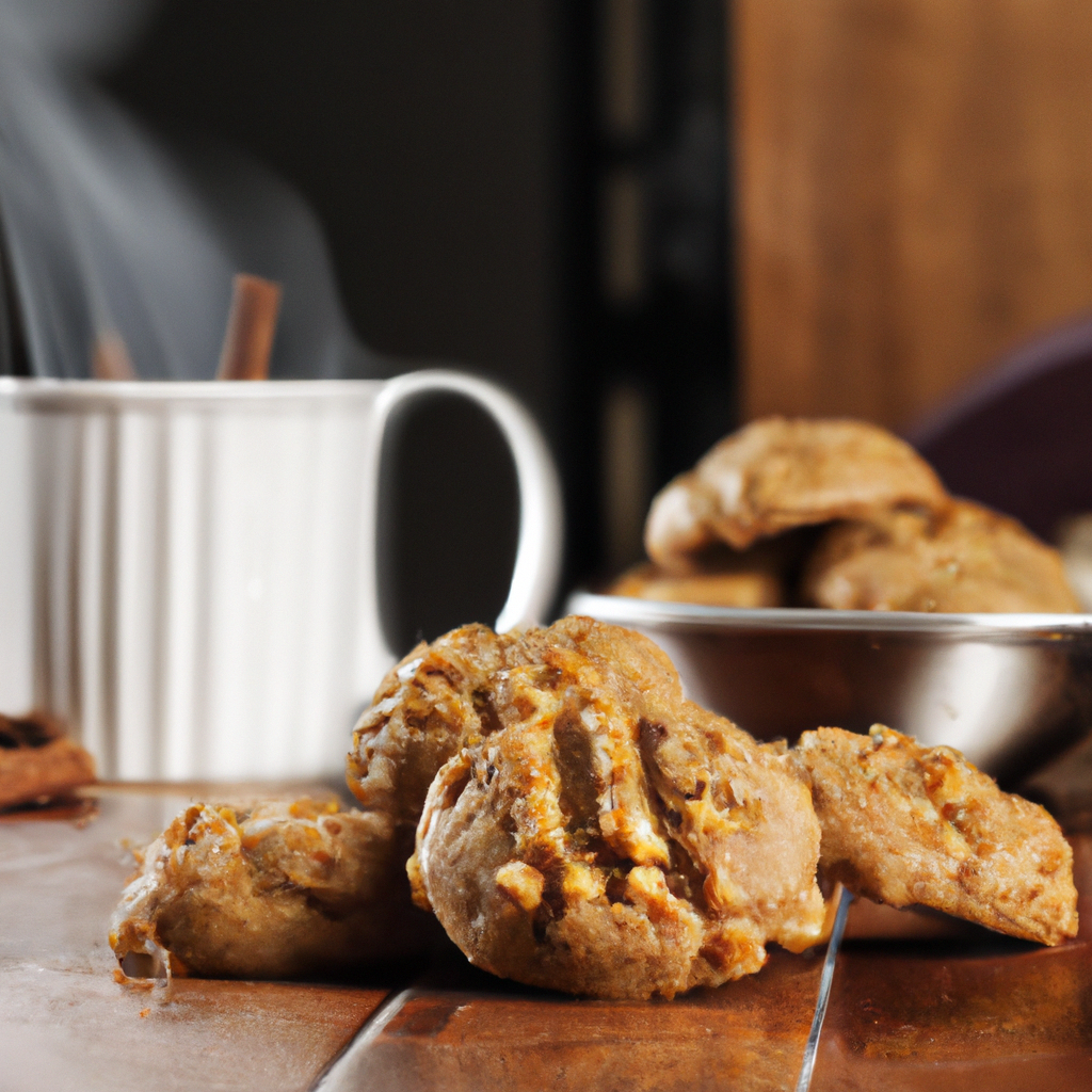 An image showcasing a batch of maple walnut spice cookies cooling on a rustic, wooden countertop