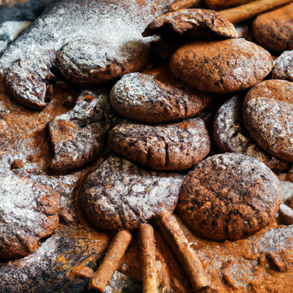 An enticing image capturing the essence of Mexican Chocolate Cookies: A stack of decadent, crumbly cookies adorned with warm cinnamon and rich dark chocolate chunks, dusted with a delicate sprinkle of powdered sugar