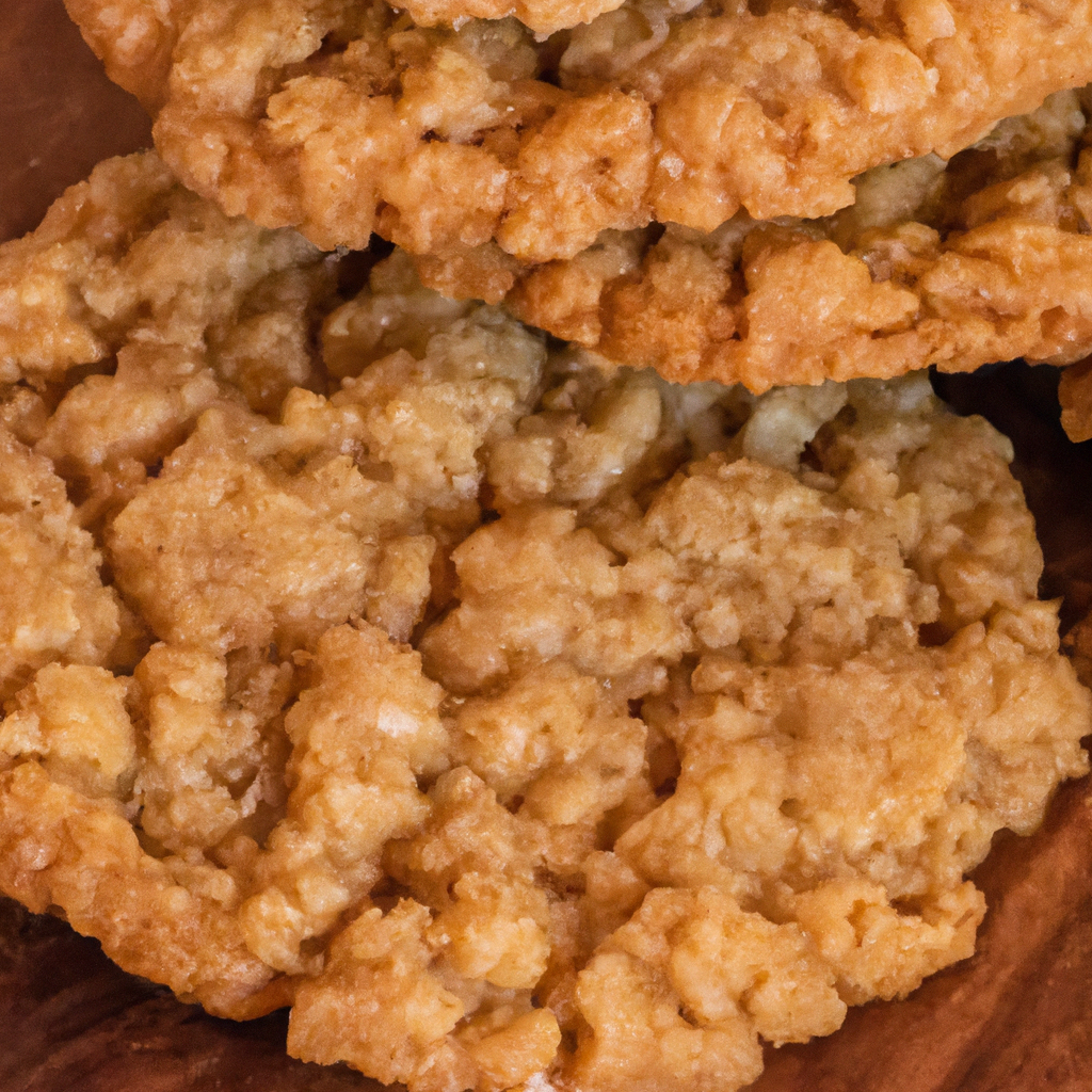 An image that captures the warm, golden-brown hue of freshly baked oatmeal toffee cookies