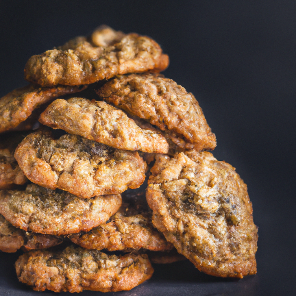 An image that showcases the irresistible allure of freshly baked oatmeal walnut cookies: a batch of golden-brown treats, their slightly crispy edges contrasting with the soft, chewy centers, adorned with a generous sprinkling of hearty, crunchy walnuts