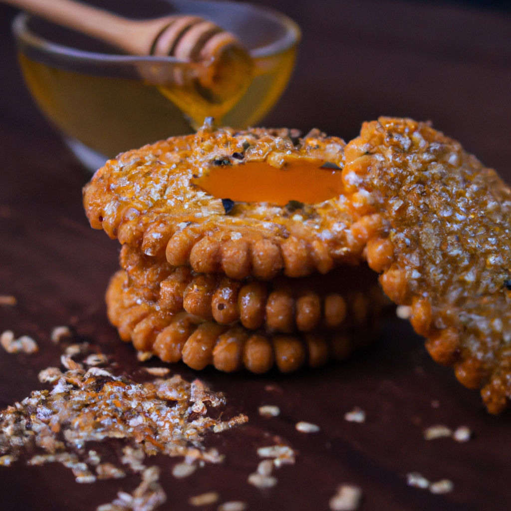 An image showcasing delectable orange, sesame, and honey cookies