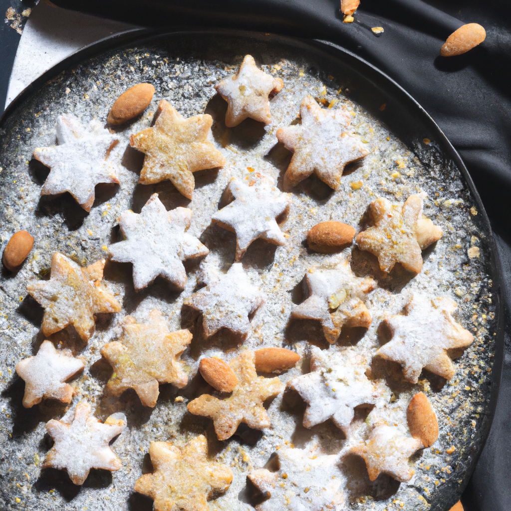 An image showcasing a platter of Swedish Almond Cardamom Stars, exquisitely arranged