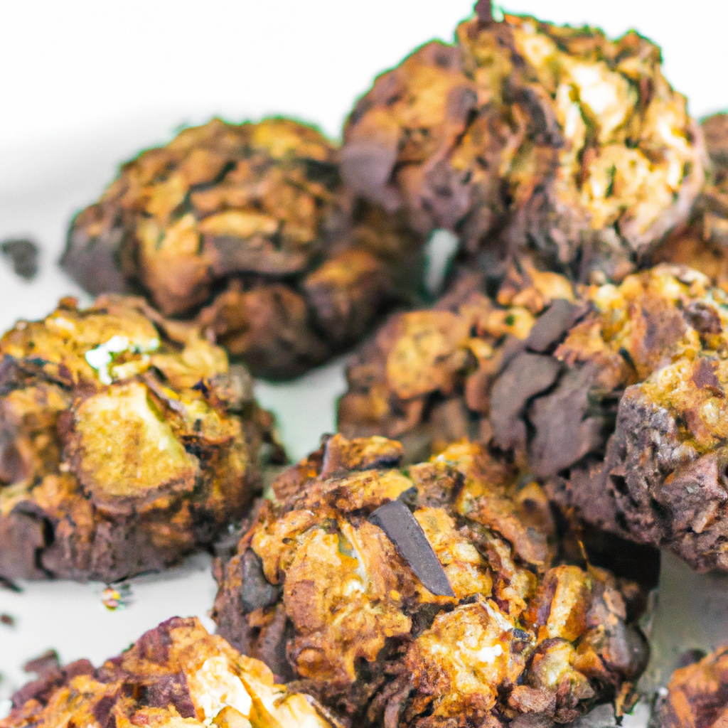 An image showcasing a platter of irresistible toasted coconut chocolate chunk cookies, their golden exteriors glistening in the soft light
