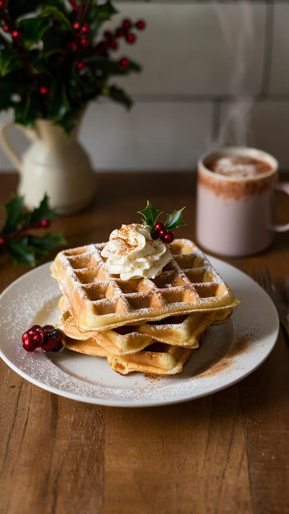 festive eggnog flavored waffles